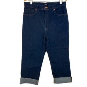 EXPRESS Women’s Straight Super High Rise Jeans Dark Wash Blue Ankle Crop Size 14